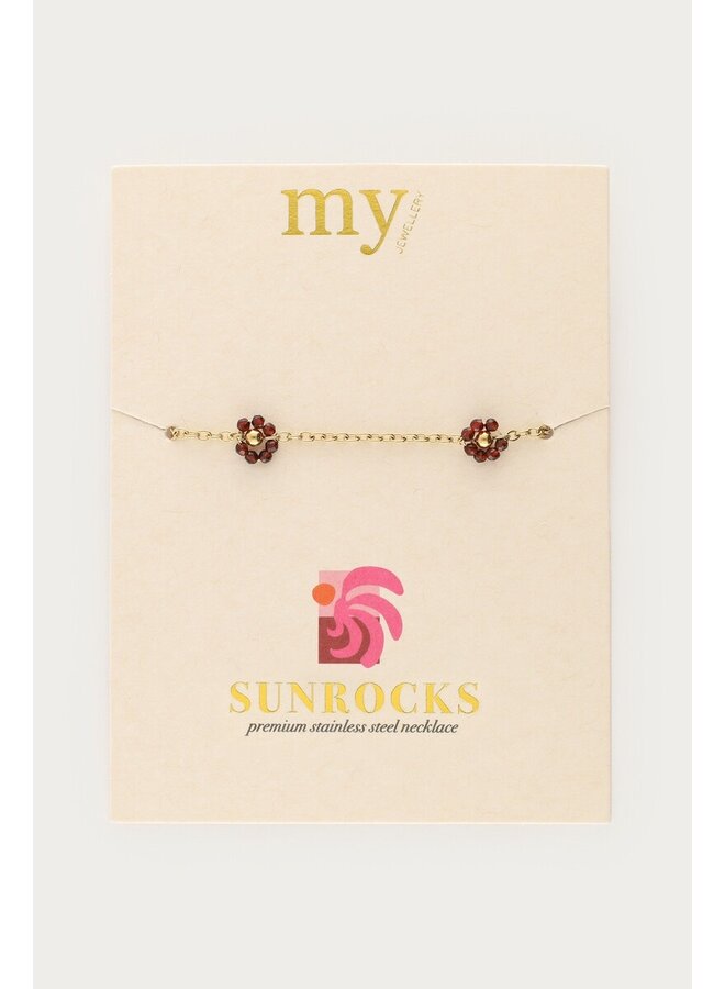 Sunrocks Armband met Bruine Bloemen Goud