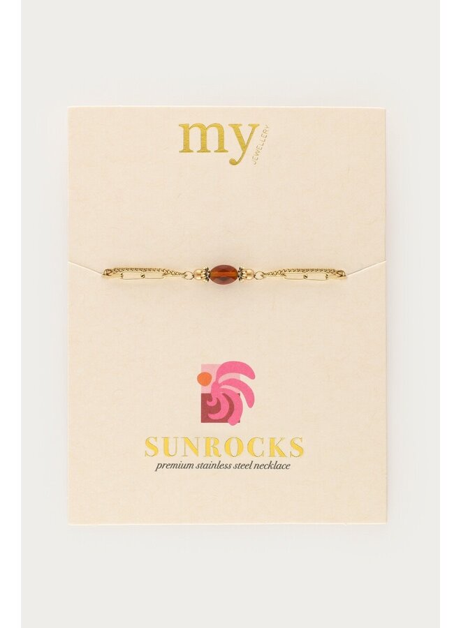 Sunrocks Dubbele Armband met Bruine Kraal Goud