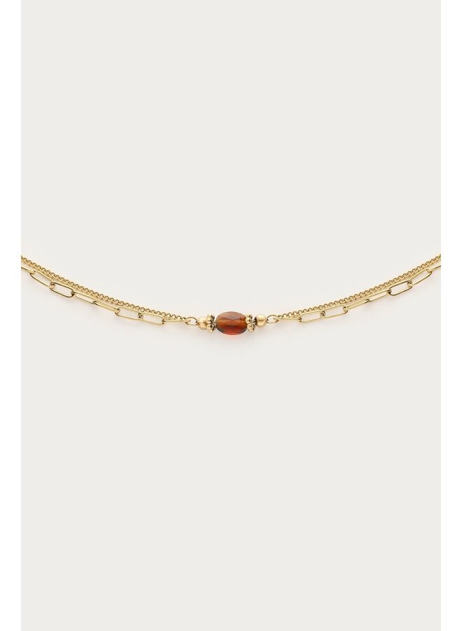 Sunrocks Dubbele Armband met Bruine Kraal Goud