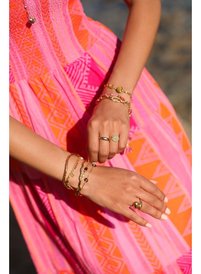 Sunrocks Dubbele Armband met Bruine Kraal Goud