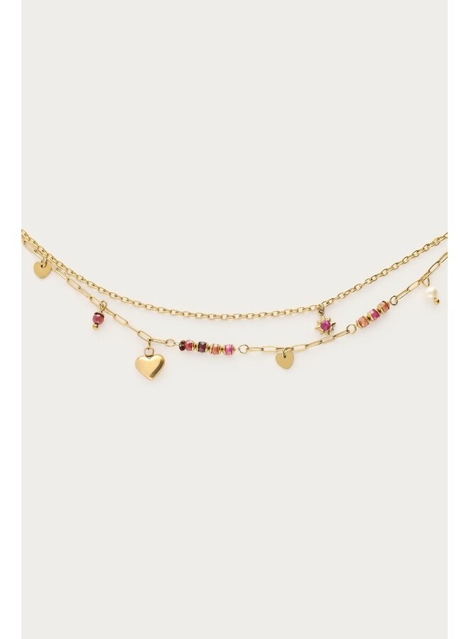 Sunrocks Dubbele Armband met Multikleur Kralen en Bedels Goud