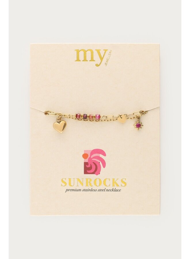 Sunrocks Dubbele Armband met Multikleur Kralen en Bedels Goud