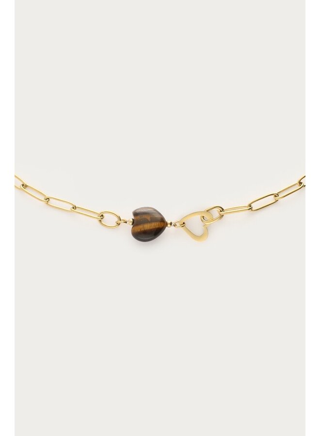 Sunrocks Schakelarmband met Bruin Hartje Goud