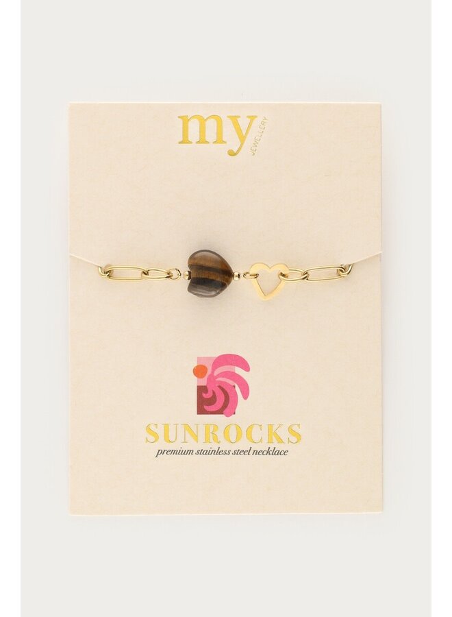 Sunrocks Schakelarmband met Bruin Hartje Goud