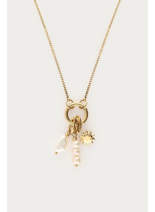 Sunrocks Ketting met Zon en Natuurlijke Parel Goud