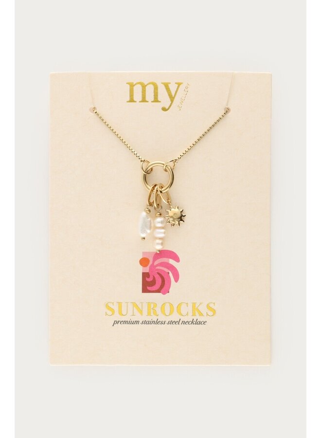 Sunrocks Ketting met Zon en Natuurlijke Parel Goud