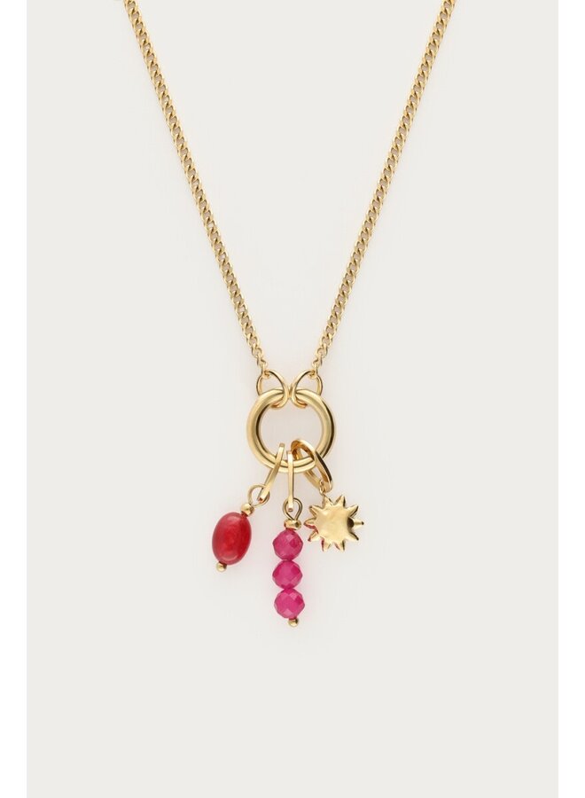 Sunrocks Ketting met Zon en Roze Kralen Goud