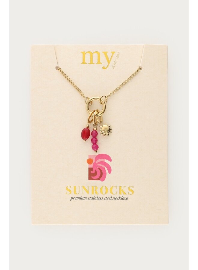 Sunrocks Ketting met Zon en Roze Kralen Goud