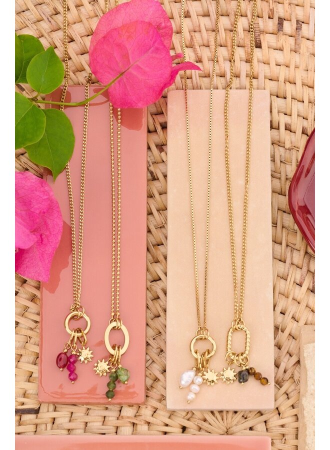 Sunrocks Ketting met Zon en Roze Kralen Goud
