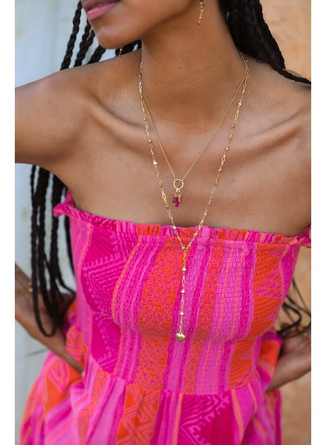Sunrocks Ketting met Zon en Roze Kralen Goud
