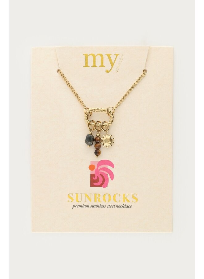 Sunrocks Ketting met Zon en Bruine Kralen Goud