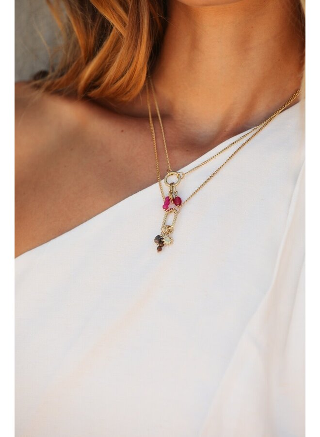 Sunrocks Ketting met Zon en Bruine Kralen Goud
