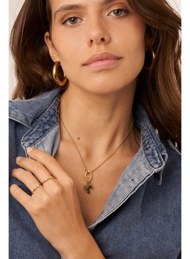 Sunrocks Ketting met Zon en Groene Kralen Goud