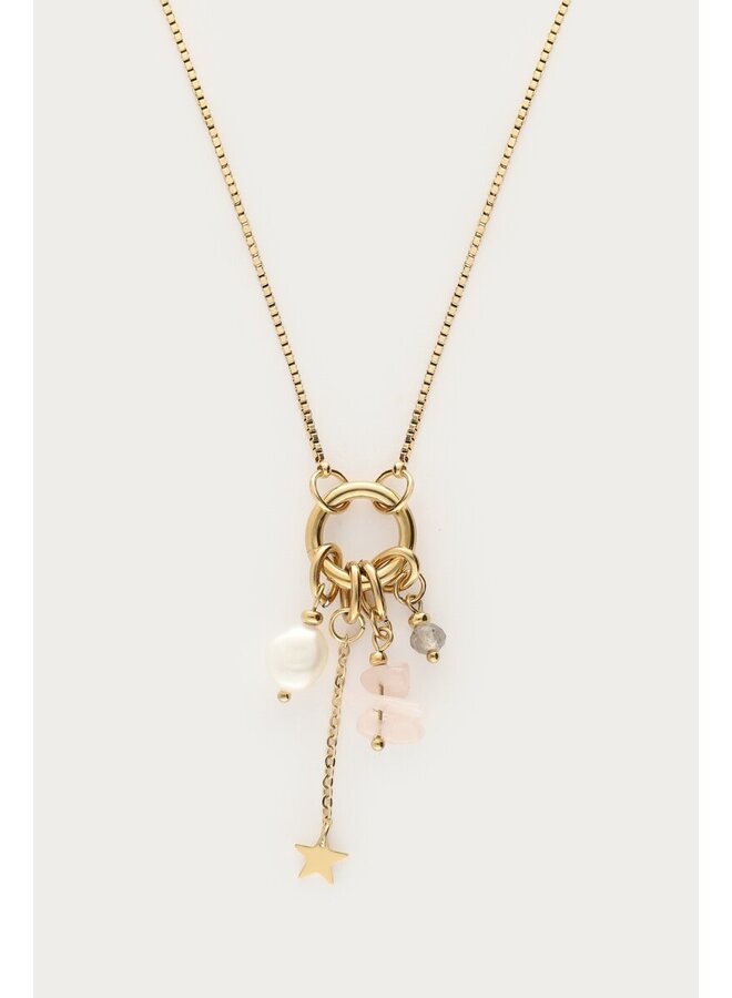 Sunrocks Ketting met Ster en Natuurlijke Parel Goud