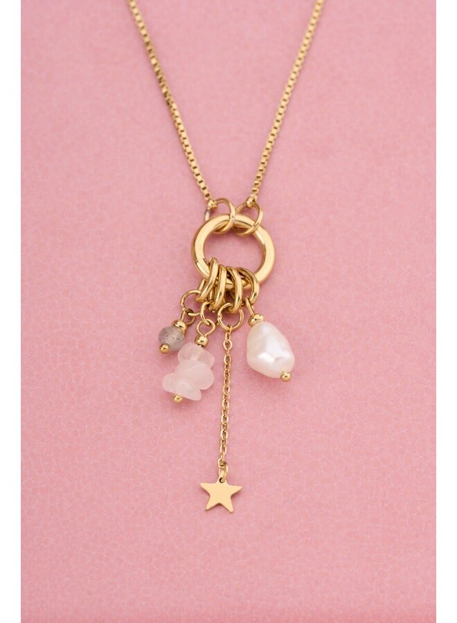 Sunrocks Ketting met Ster en Natuurlijke Parel Goud