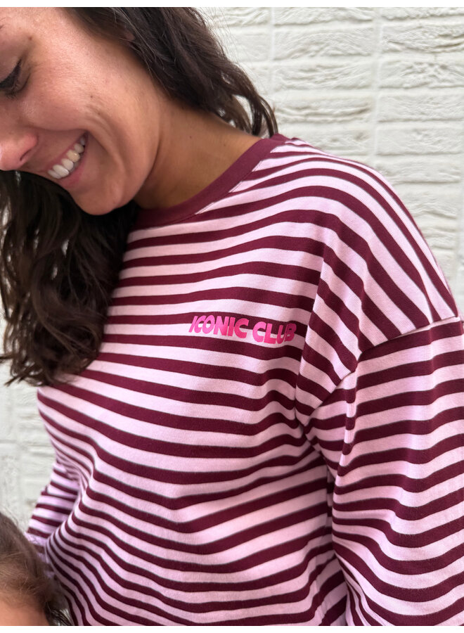 Zara Striped Long Sleeve T-Shirt Burgundy
