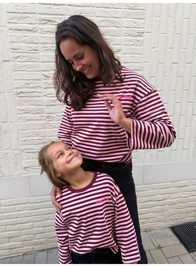 Zara Striped Long Sleeve T-Shirt Burgundy