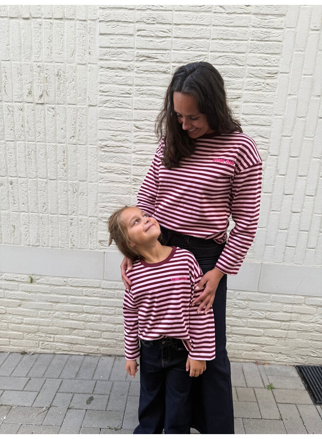 Zara Striped Long Sleeve T-Shirt Burgundy