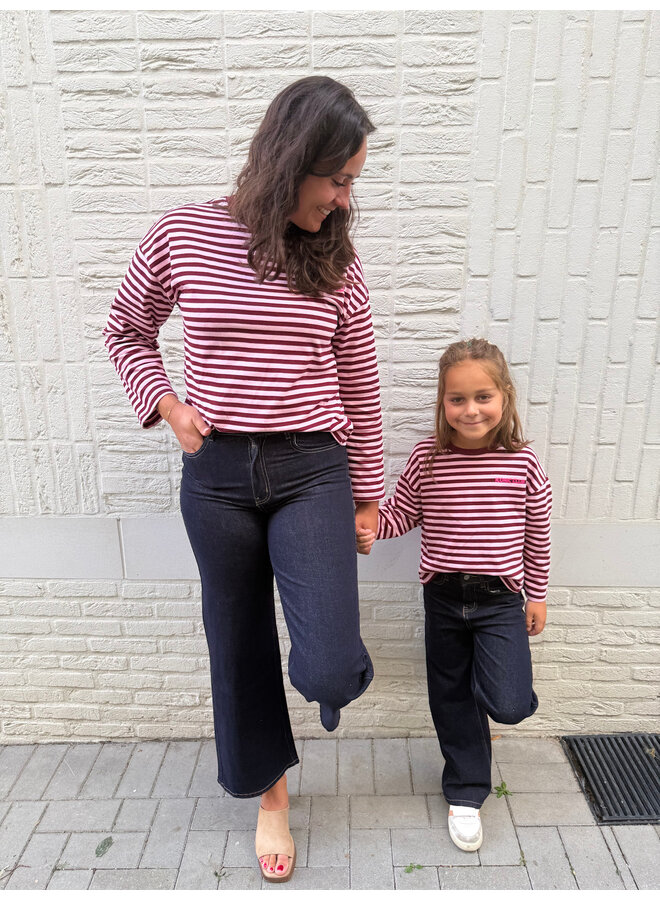 Zara Striped Long Sleeve T-Shirt Burgundy