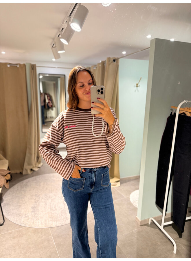 Zara Striped Long Sleeve T-Shirt Brown