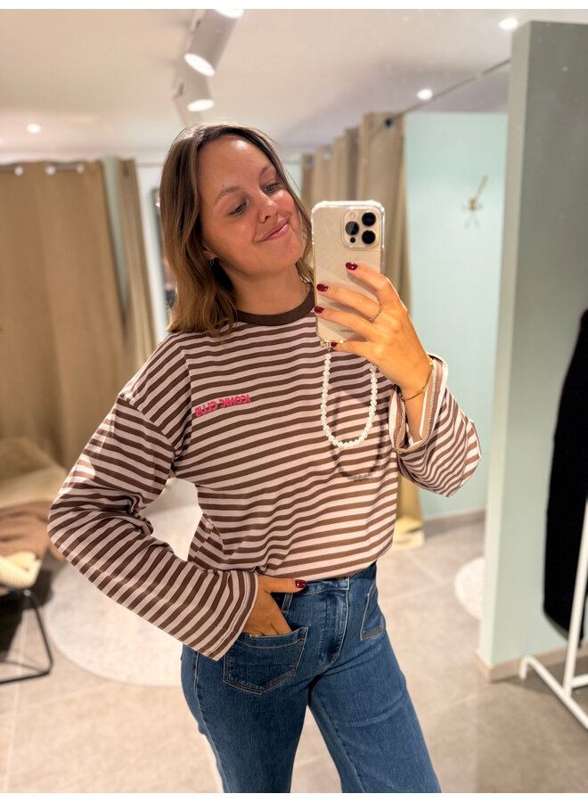 Zara Striped Long Sleeve T-Shirt Brown