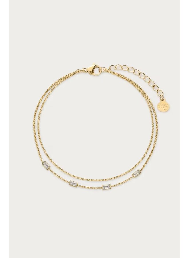 Magical Dubbele Armband met Rechthoekige Strass Stenen Goud
