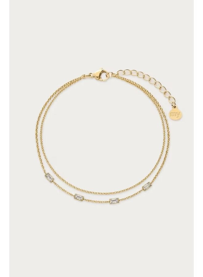 Magical Dubbele Armband met Rechthoekige Strass Stenen Goud