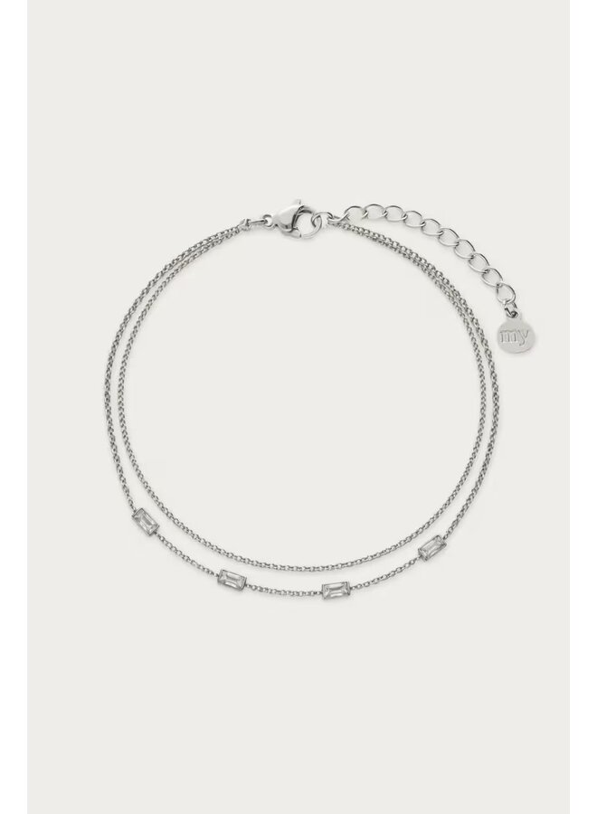 Magical Dubbele Armband met Rechthoekige Strass Stenen Zilver