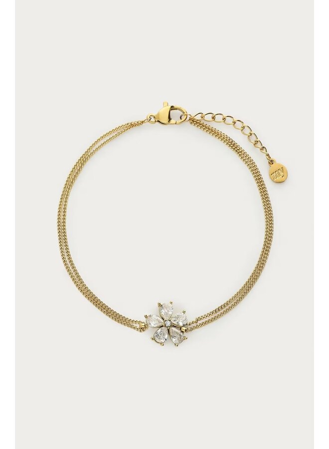 Magical Armband met Grote Bloemen Strass Steen Goud