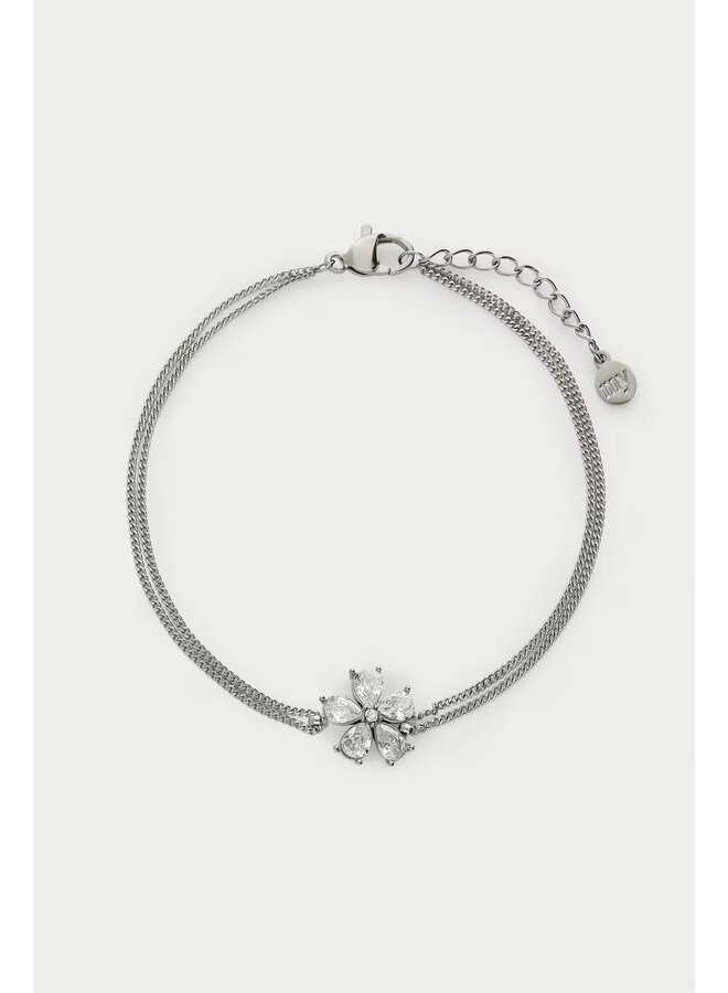 Magical Armband met Grote Bloemen Strass Steen Zilver