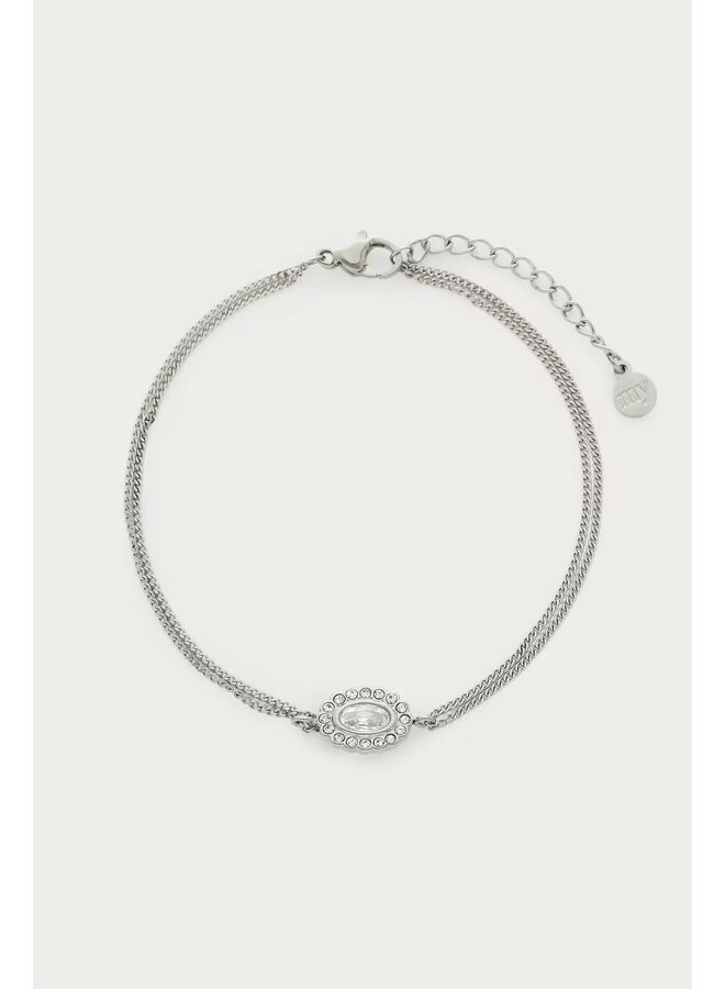 Magical Dubbele Armband met Ovalen Strass Steen Zilver