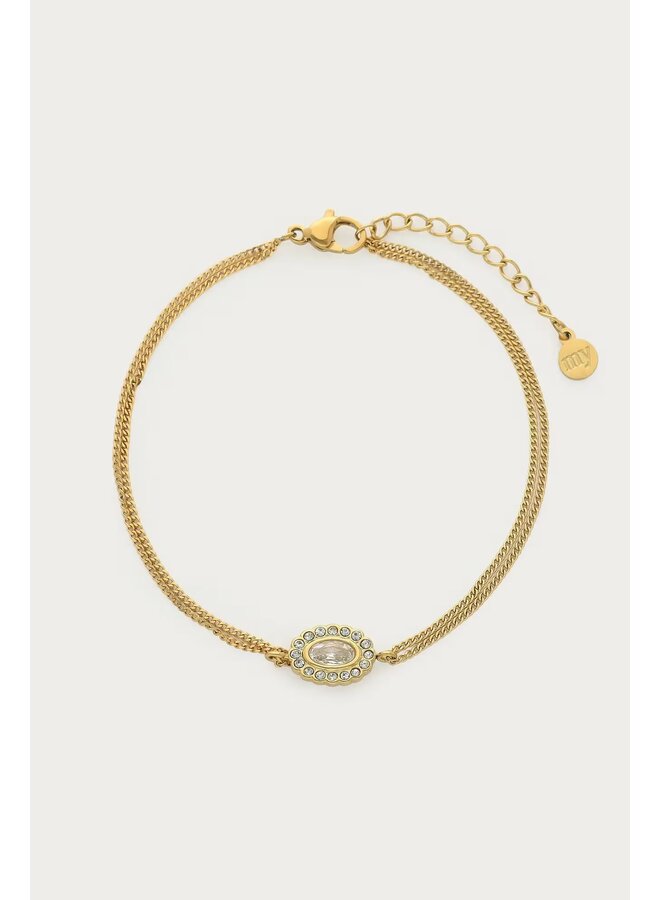 Magical Dubbele Armband met Ovalen Strass Steen Goud