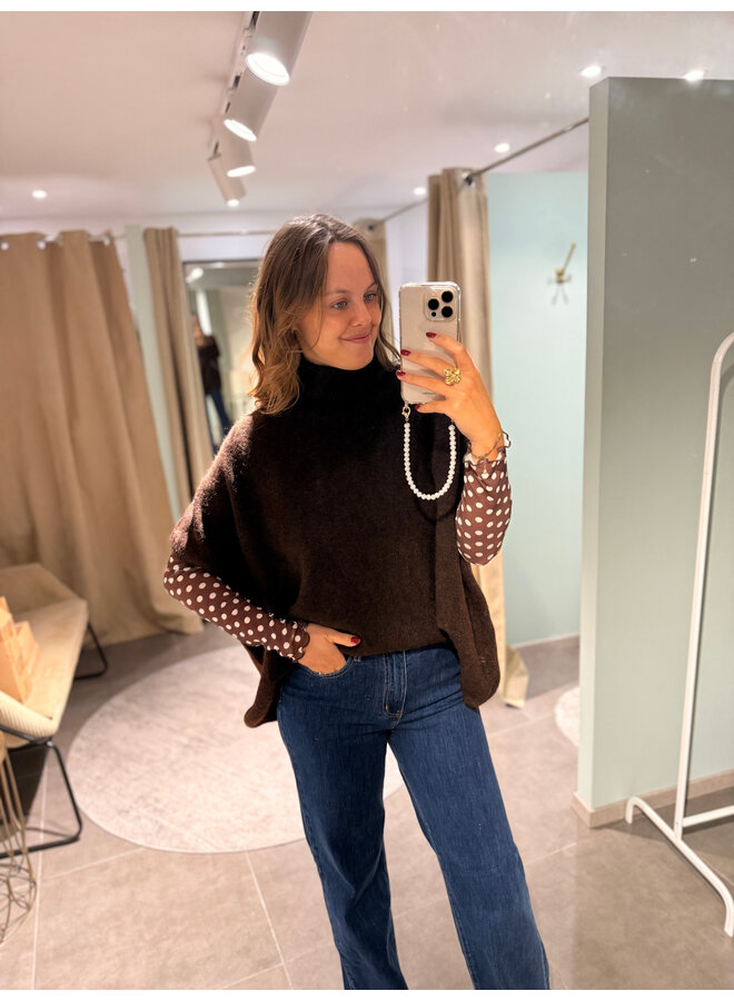 Polka Dot Mesh Top Brown