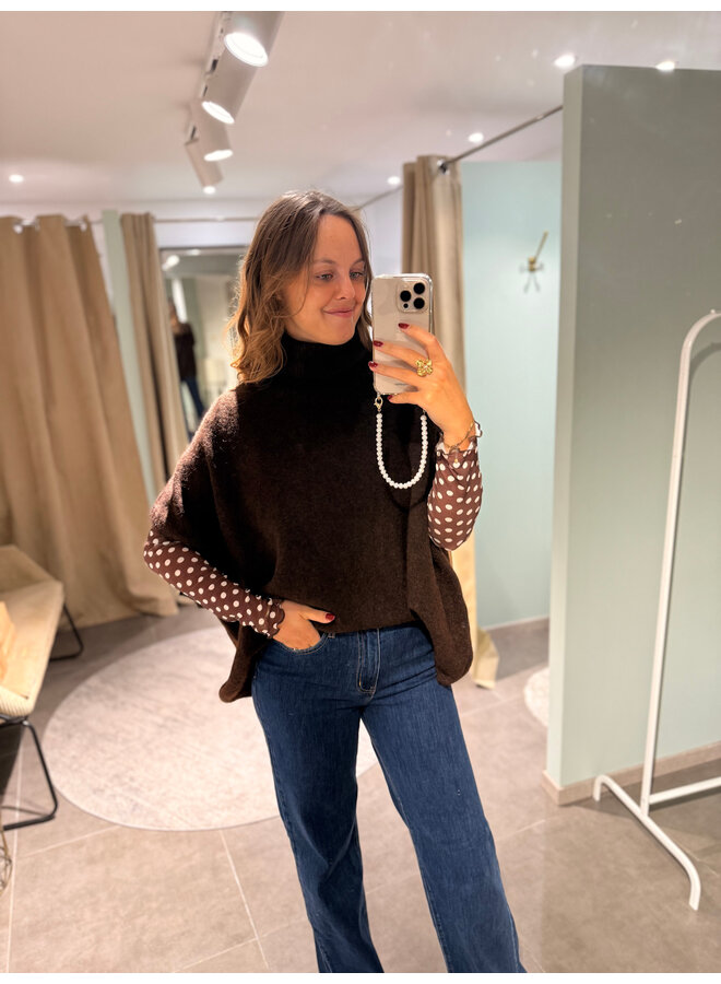 Polka Dot Mesh Top Brown