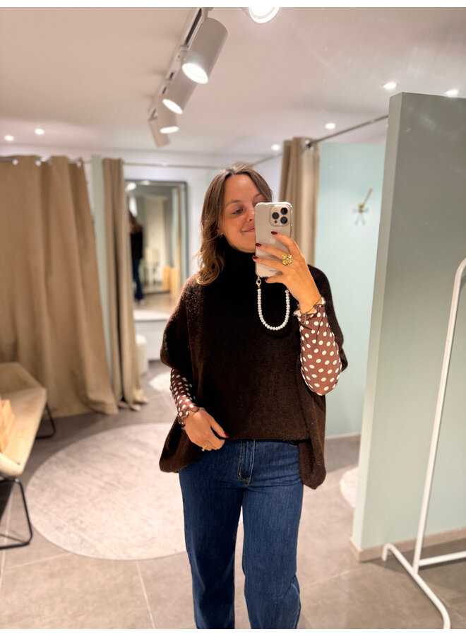 Polka Dot Mesh Top Brown