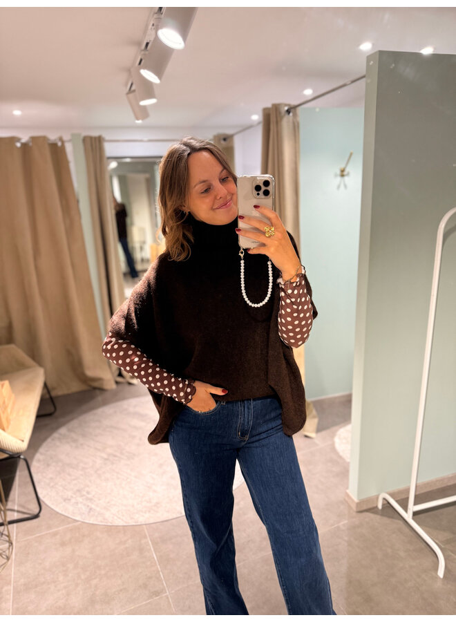 Polka Dot Mesh Top Brown