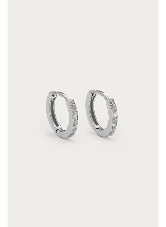 Magical Mini Oorringen met Rechthoekige Strass Zilver