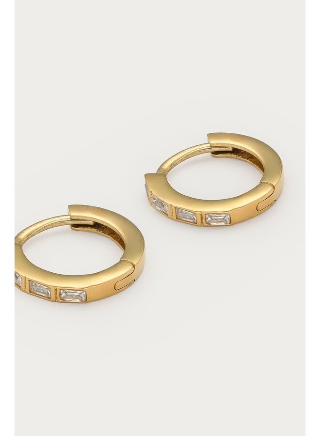 Magical Mini Oorringen met Rechthoekige Strass Goud