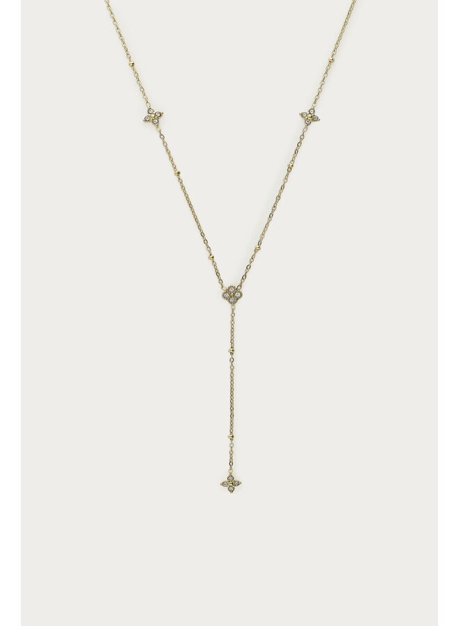 Magical Y-Ketting met Klaver Strass Goud