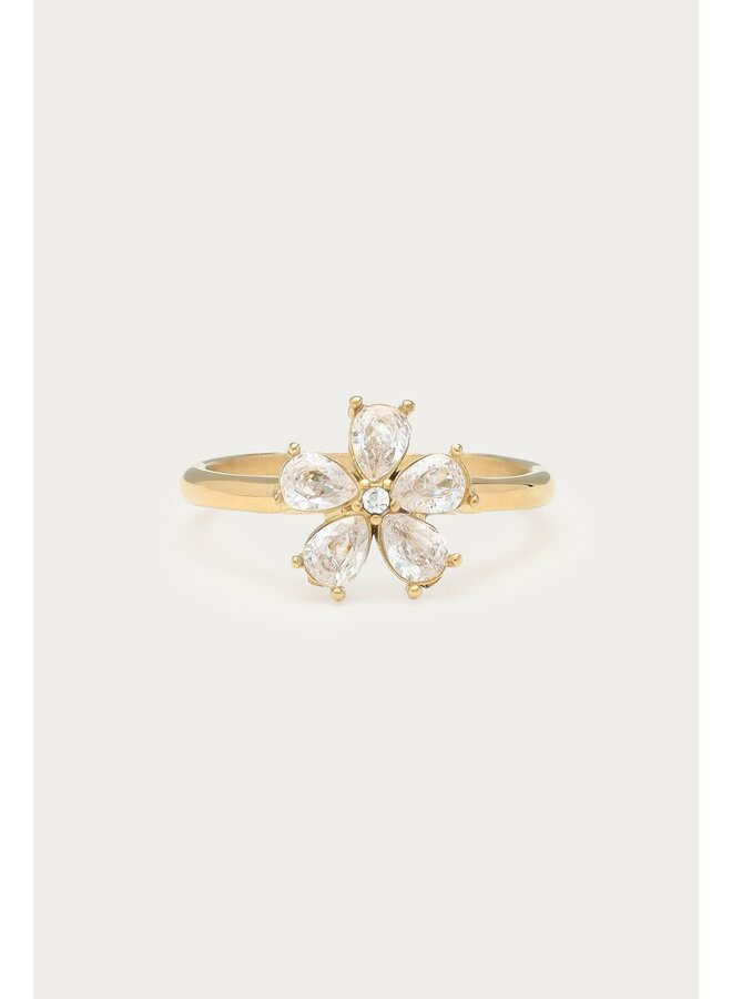 Magical Statement Ring met Bloemen Strass Stenen Goud