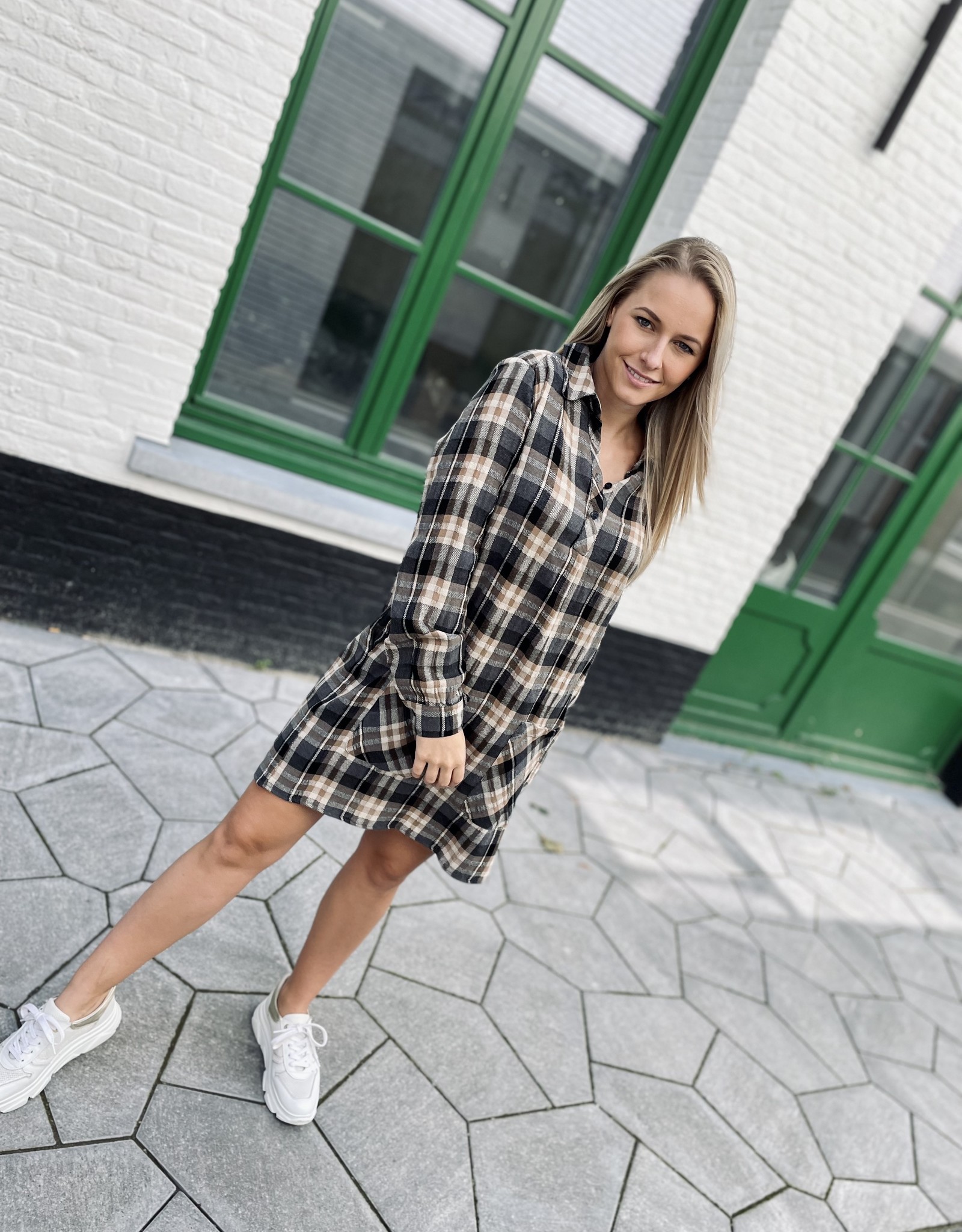 Heart Mind Dana Dress Tartan Taupe