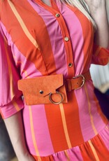 K-Design Y381 maxi jurk gestreept roze-oranje