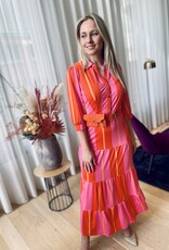K-Design Y381 maxi jurk gestreept roze-oranje