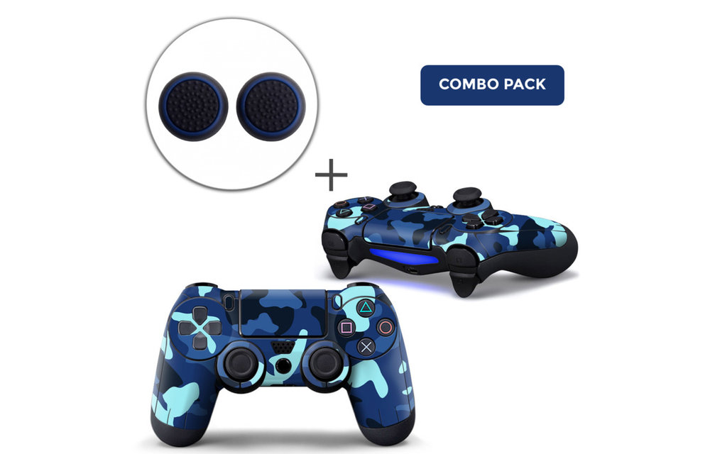 PS4 Controller Skins PlayStation Stickers + Thumb Grips Voordeelpakket - Army Camo Blauw / Zwart Combo Pack