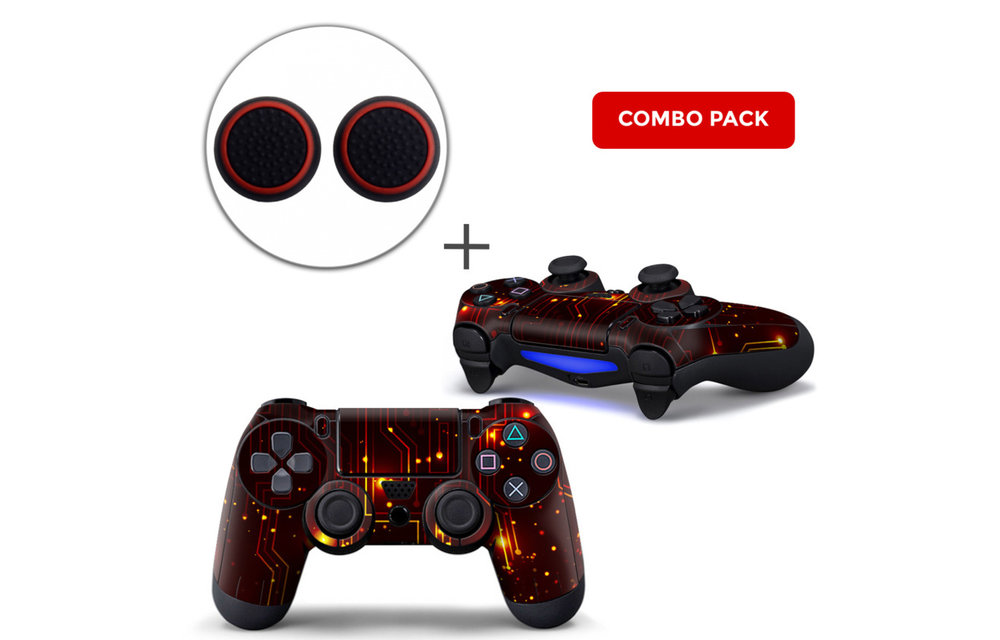 PS4 Controller Skins PlayStation Stickers + Thumb Grips Value Pack - CPU Red Combo Pack