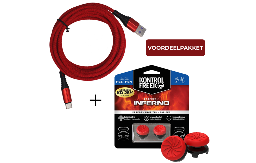 KontrolFreek FPS Freek Inferno Thumbsticks voor PS4 + Oplaadkabel Voordeelpakket