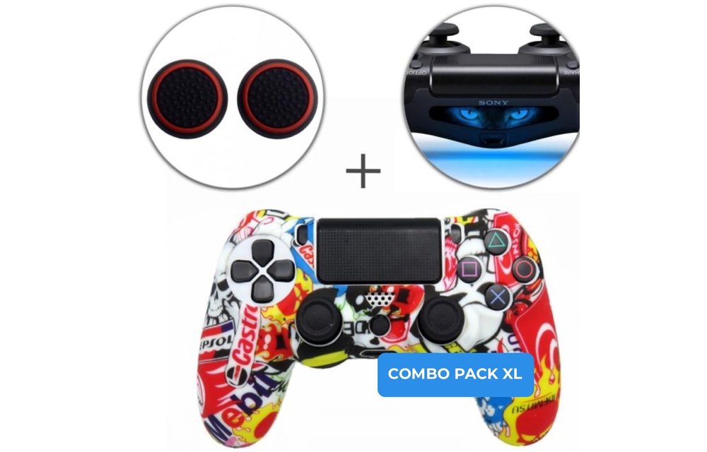 PS4 Controller Siliconen PlayStation Skins + Thumb Grips + Lightbar Skin Voordeelpakket - Stickerbomb Combo Pack XL