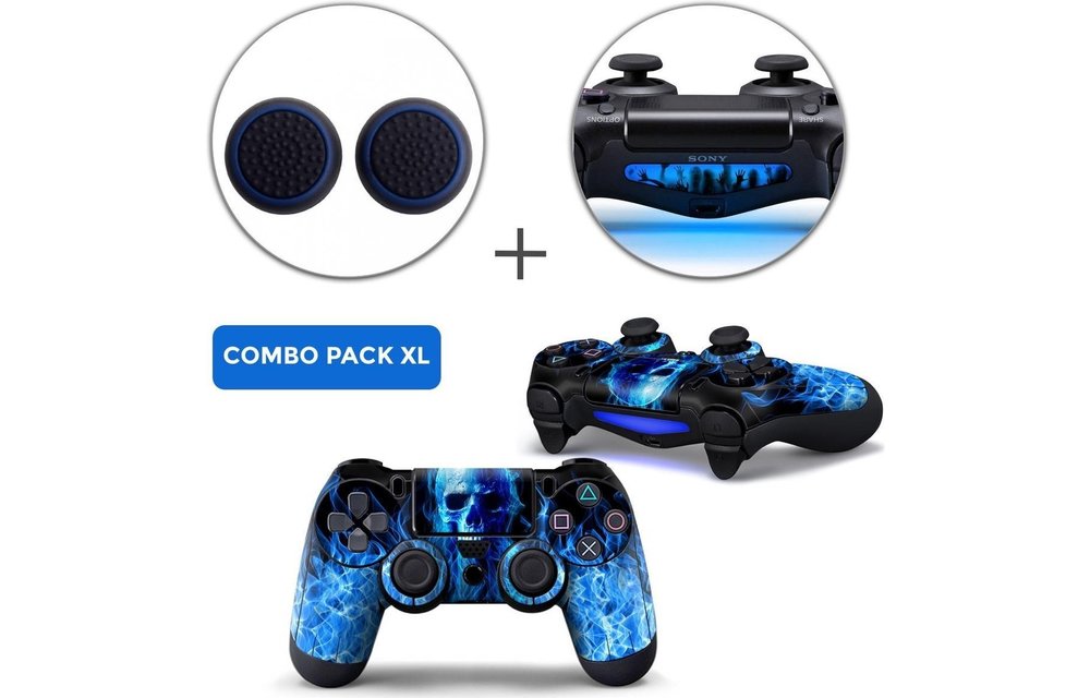 PS4 Controller Skins PlayStation Stickers + Thumb Grips + Lightbar Skin Voordeelpakket - Fire Skull Combo Pack XL