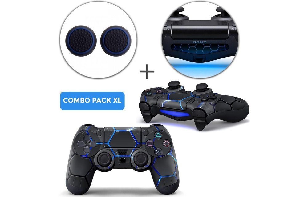 PS4 Controller Skins PlayStation Stickers + Thumb Grips + Lightbar Skin Voordeelpakket - Hex Lightning Combo Pack XL