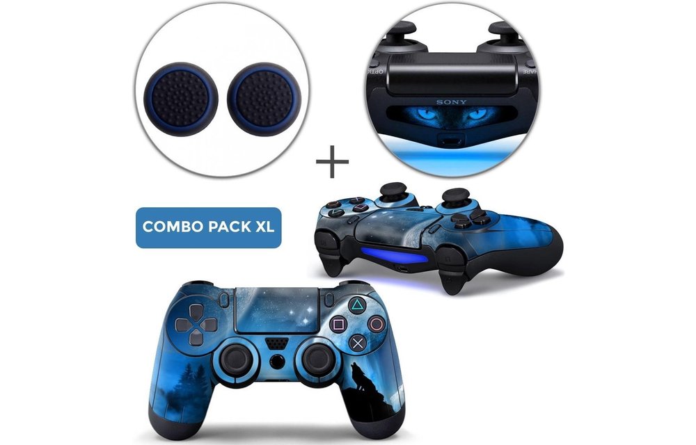 PS4 Controller Skins PlayStation Stickers + Thumb Grips + Lightbar Skin Voordeelpakket - Dire Wolf Combo Pack XL